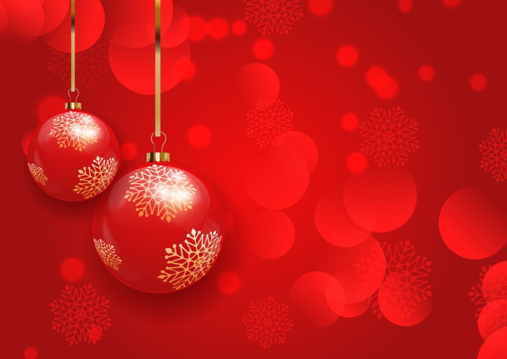 christmas background with hanging baubles Free Vector