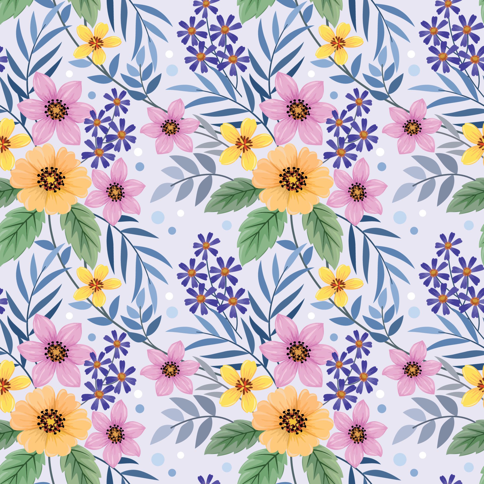 Colorful hand draw flowers seamless pattern. Free Vector