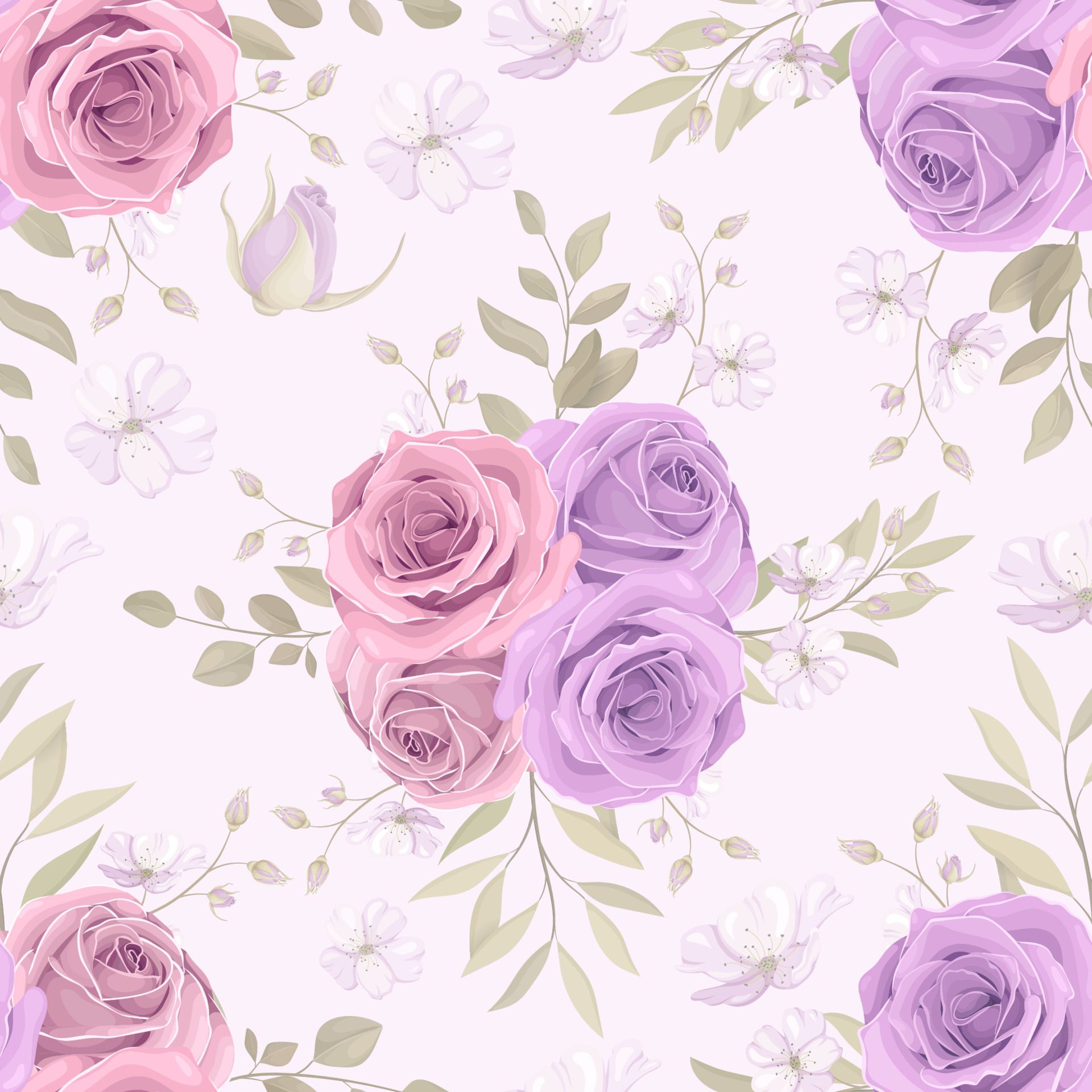 Hand drawn blooming rose flower seamless pattern design Free Vector and Free SVG