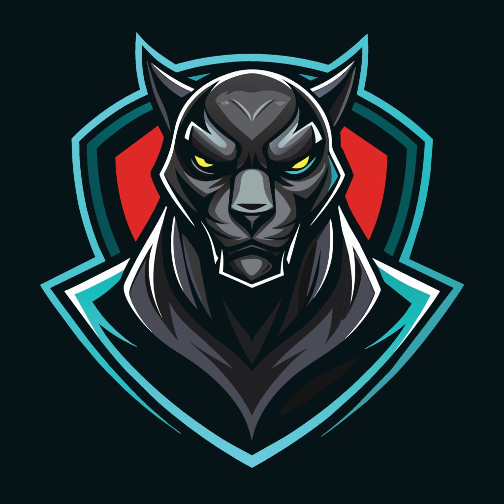 A black panther with glowing eyes on a dark background, exuding intensity and power, Sleek Black Panther Logo Mascot, Modern Free Vector