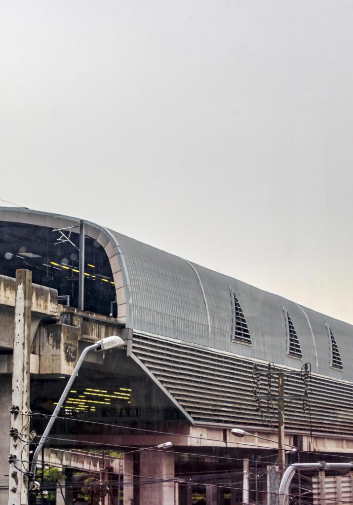 Cityscape architecture and rain at Makkasan station in Bangkok Thailand. Stock Free