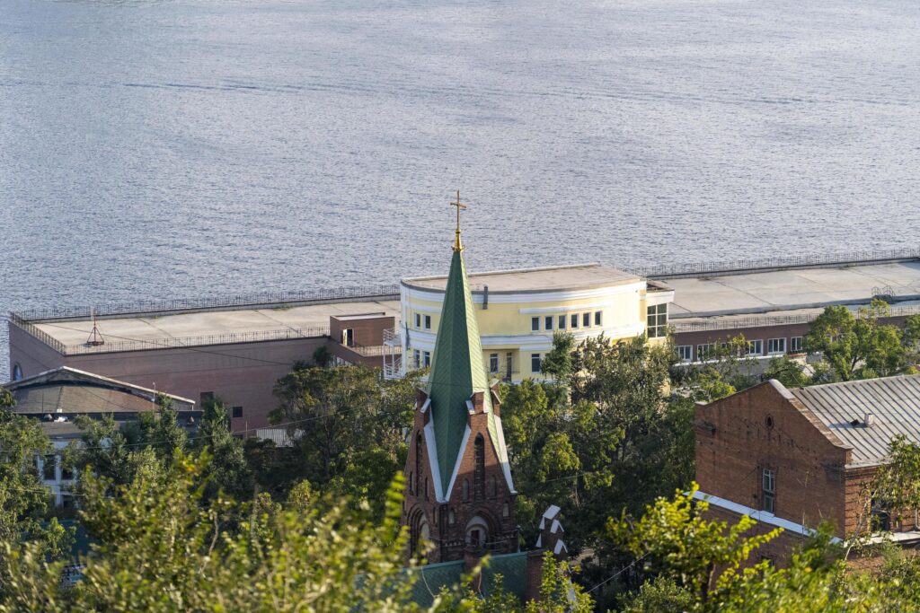 Cityscape overlooking the coastline of Vladivostok, Russia Stock Free