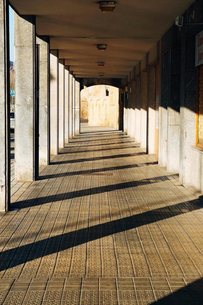 Column architecture on the street in Bilbao City, Spain Stock Free