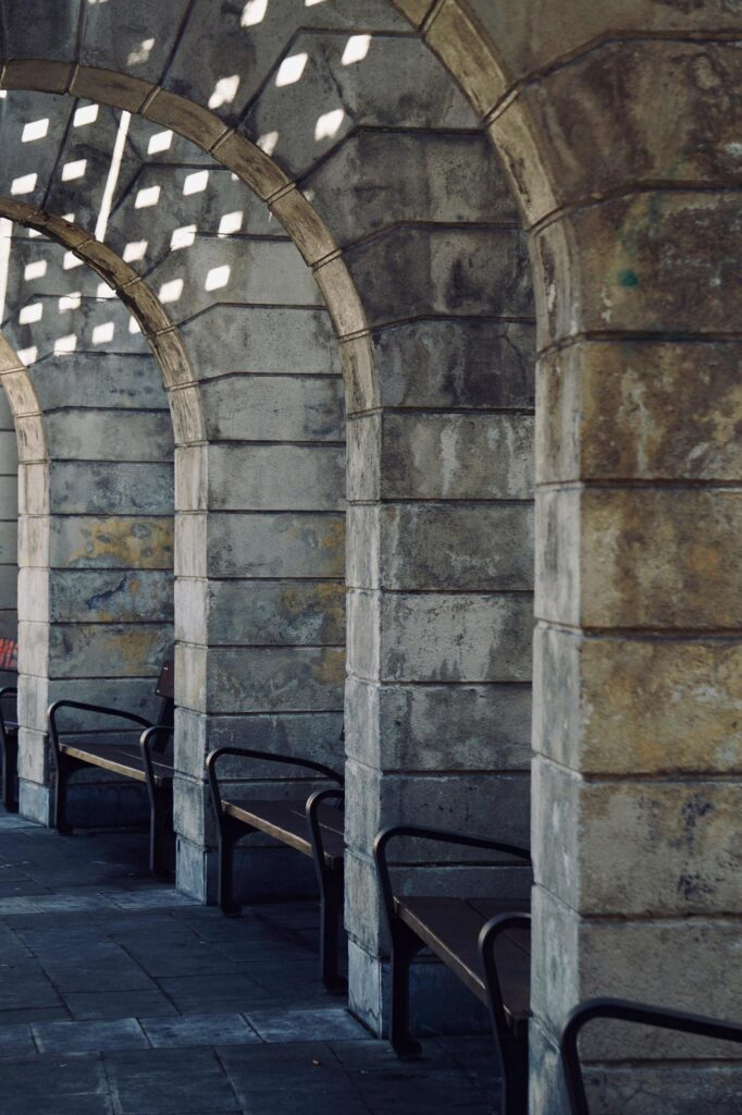 Column architecture on the street in Bilbao city, Spain Stock Free