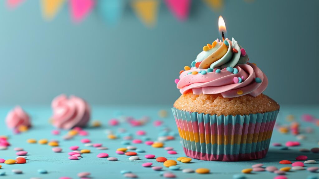 Cupcake With Candle on Blue Background Stock Free