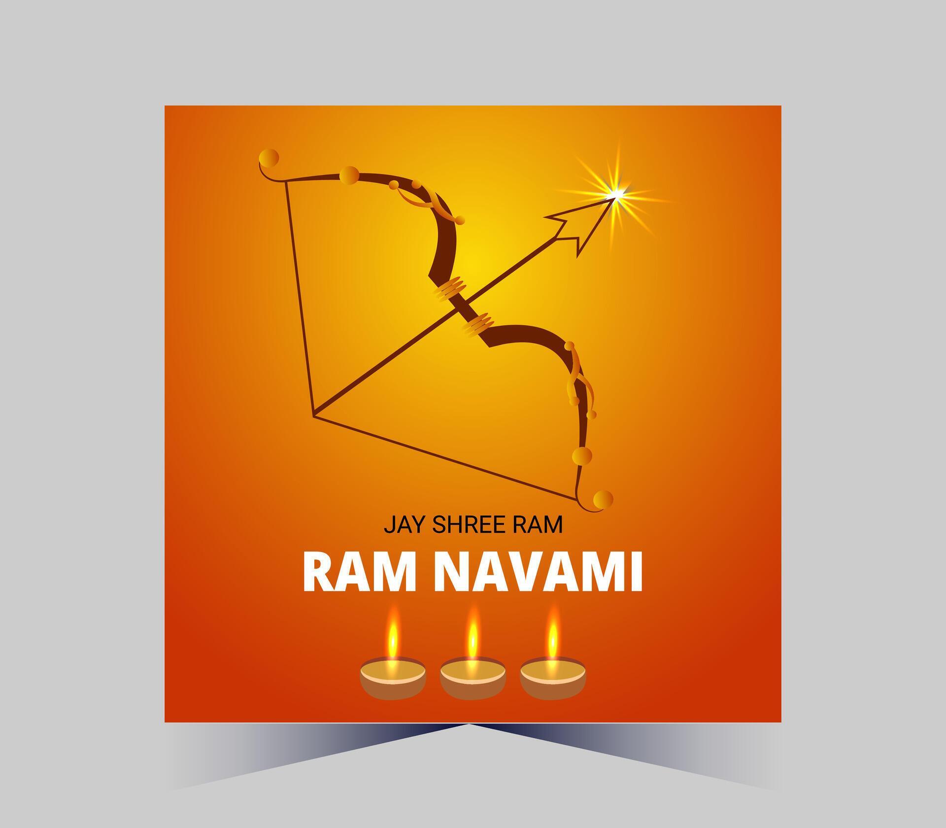 happy ram navami with arrow and diyas Stock Free