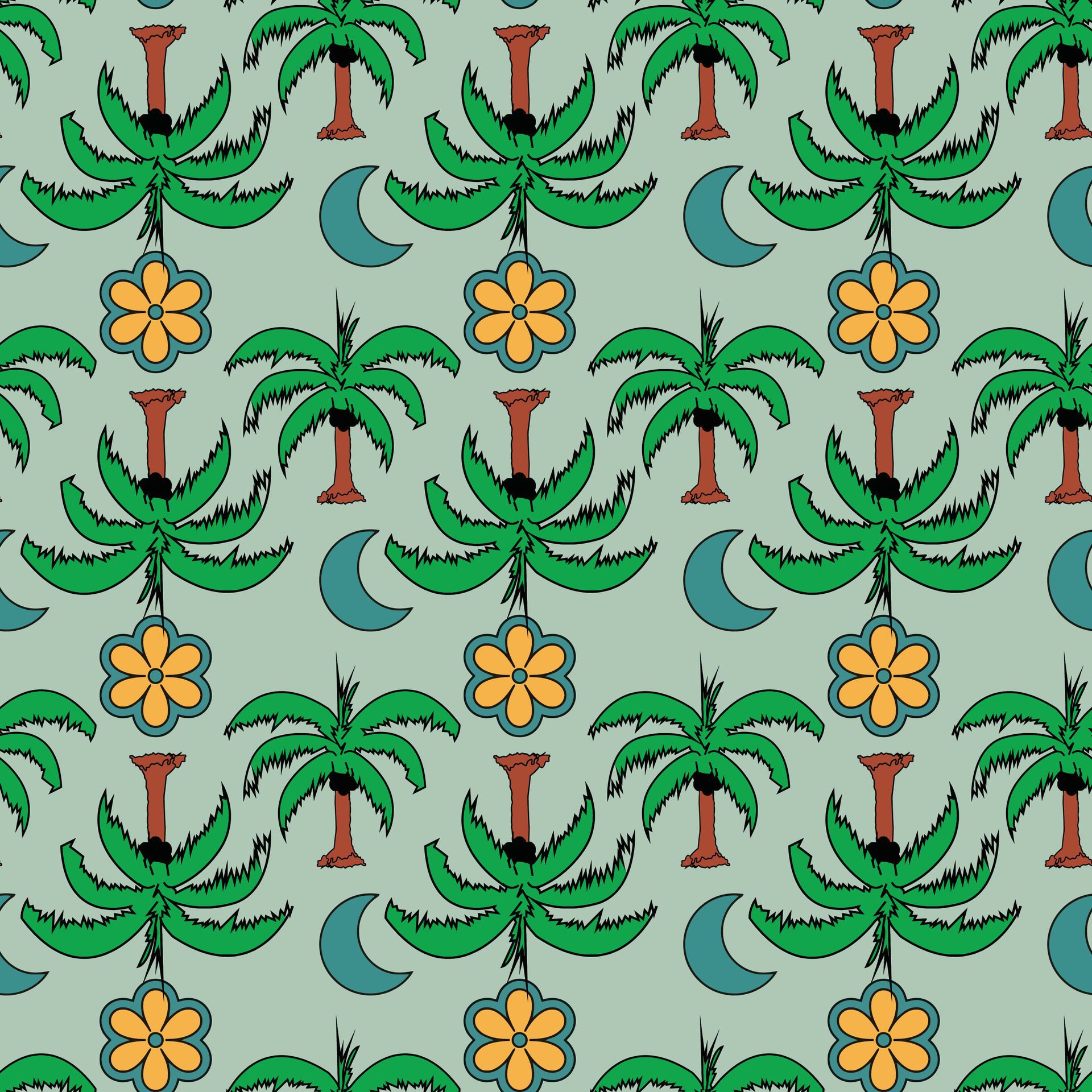 Tropical Trees Seamless Pattern Design Free Vector