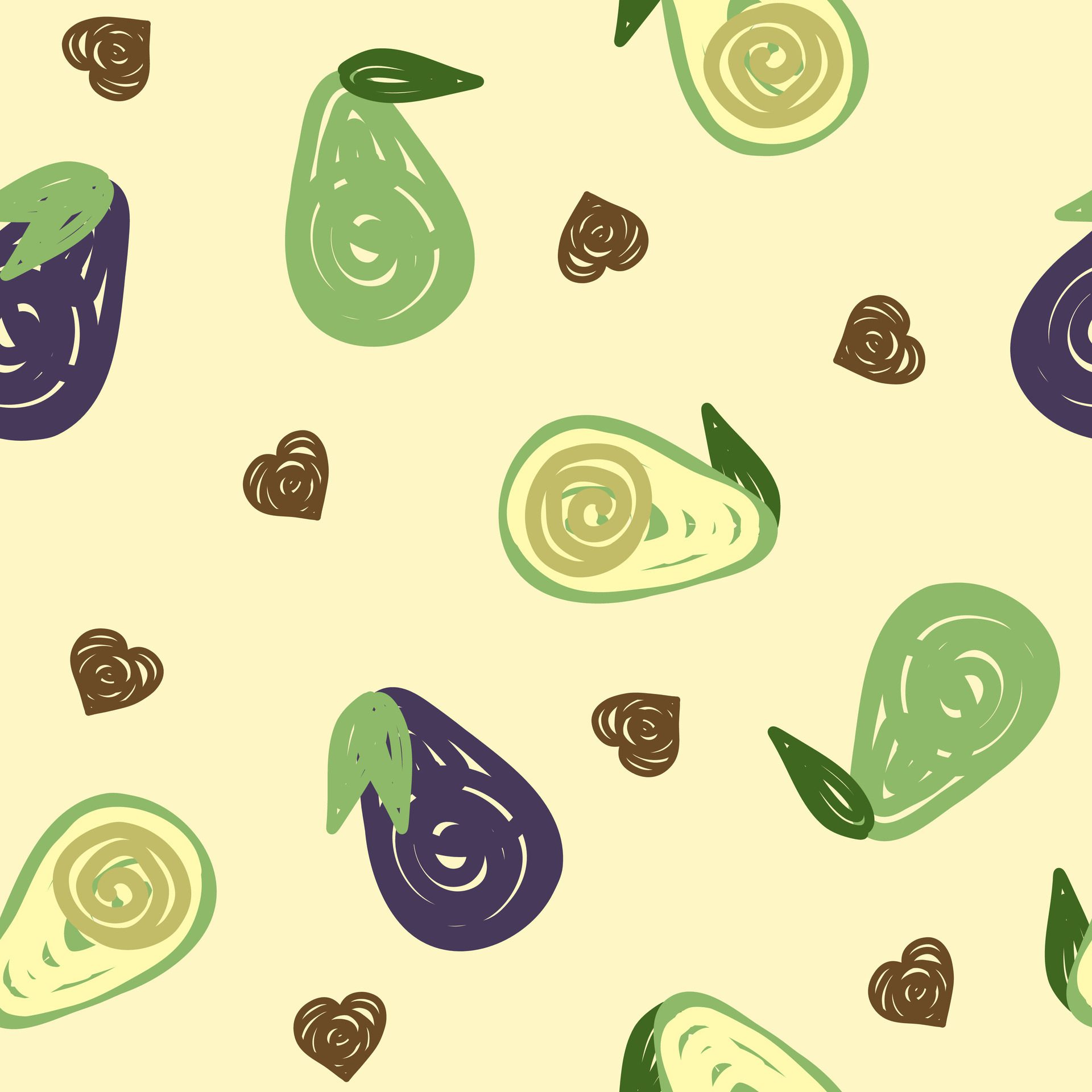 Cute Avocado doodle pattern Free Vector