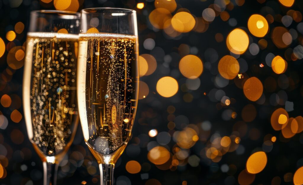 Two Glasses of Champagne Against a Bokeh Background Stock Free