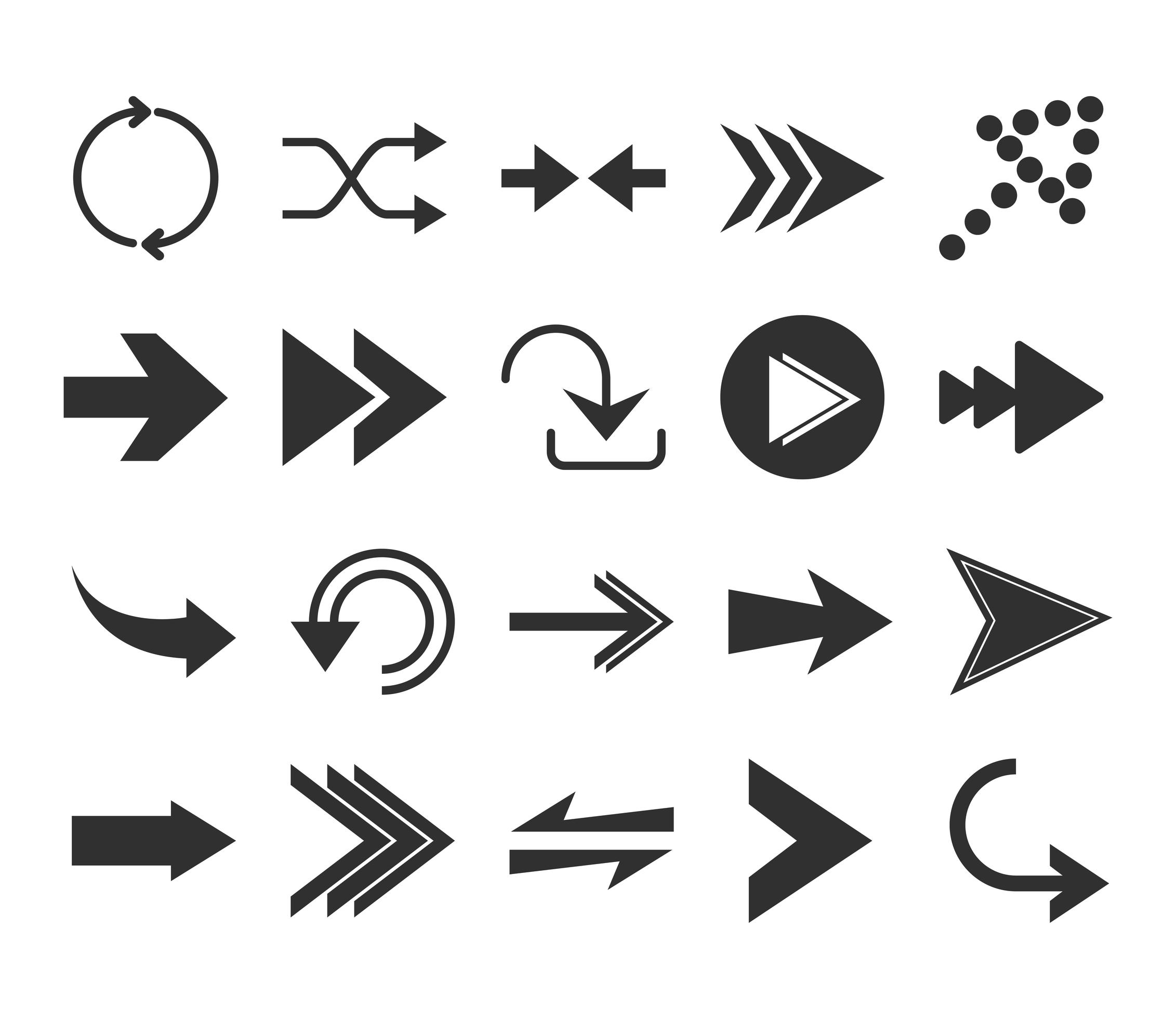 arrows direction guide cursor web navigation icons set silhouette style Stock Free