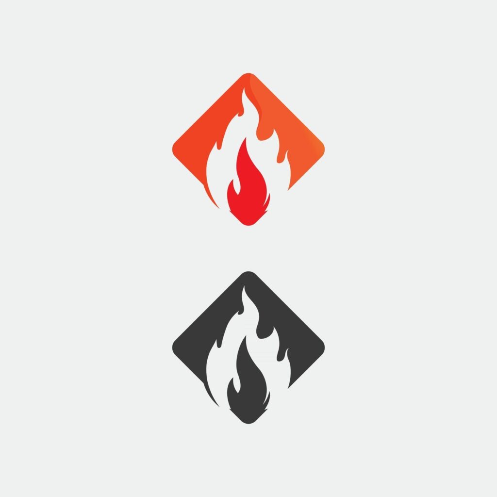 fire and flame logo design and vector hot stuff orange flamming icon set design illustration object Stock Free