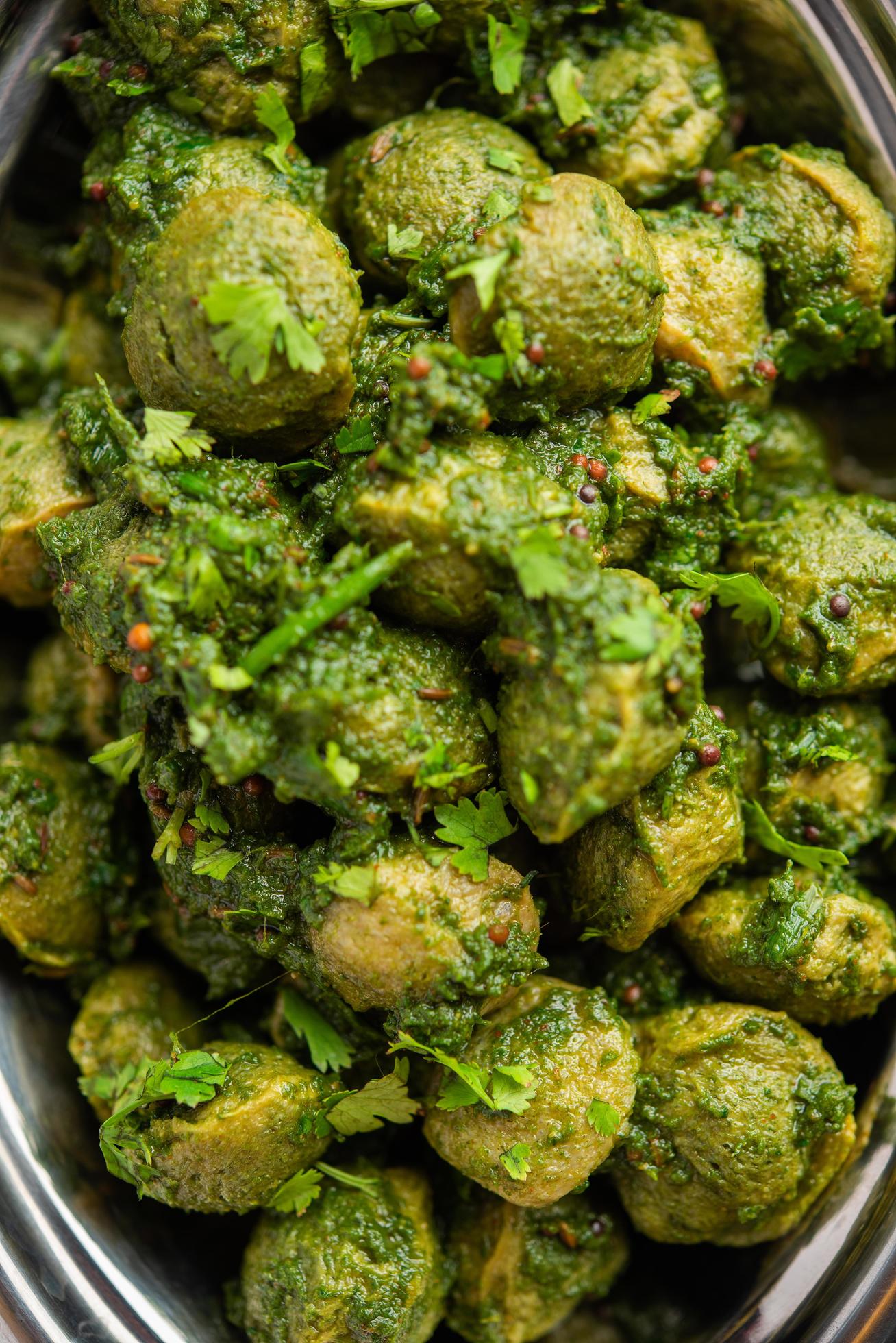 Soya Chunks Palak curry also known as Spinach Soyabean chunks sabzi or sabji, Healthy Indian food Stock Free