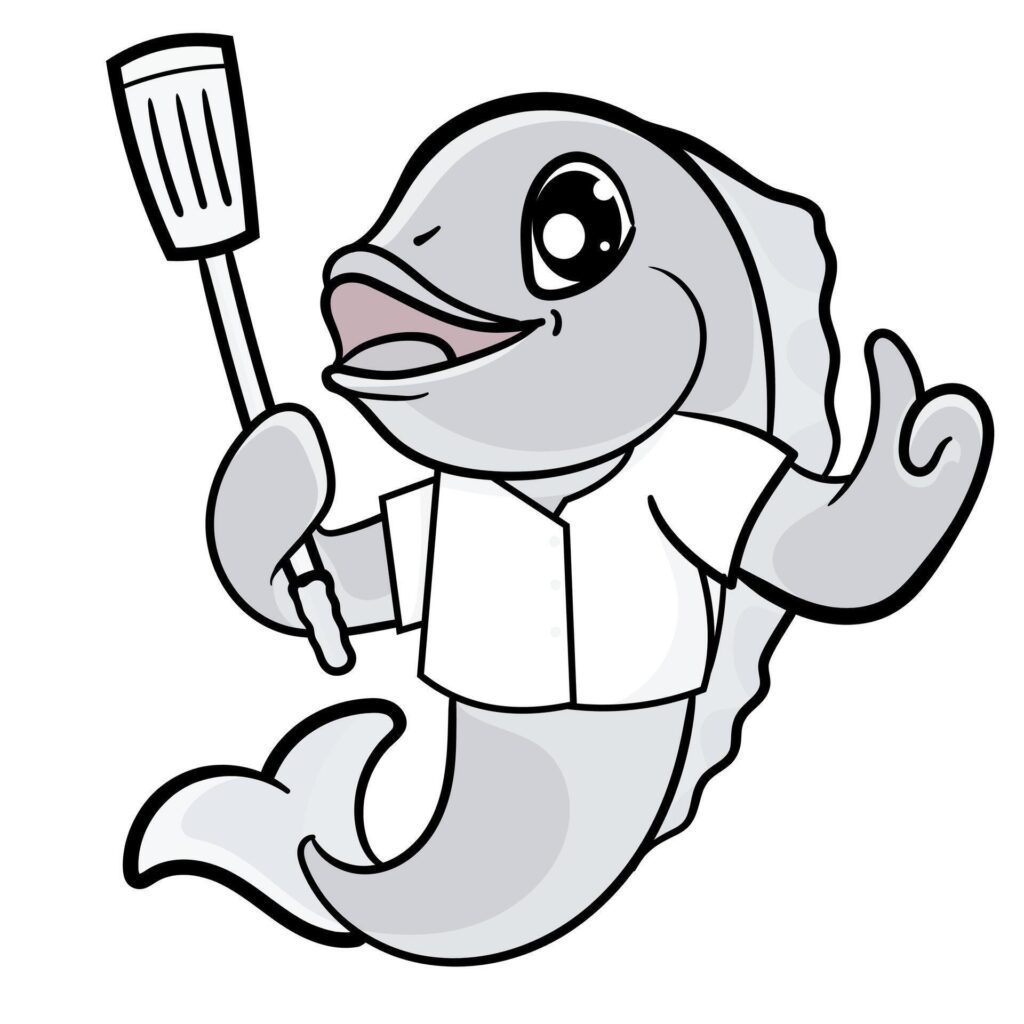 Cute Fish Line Cartoon Illustration. Animal Food Icon Concept Isolated. Flat Cartoon Style coloring page Stock Free