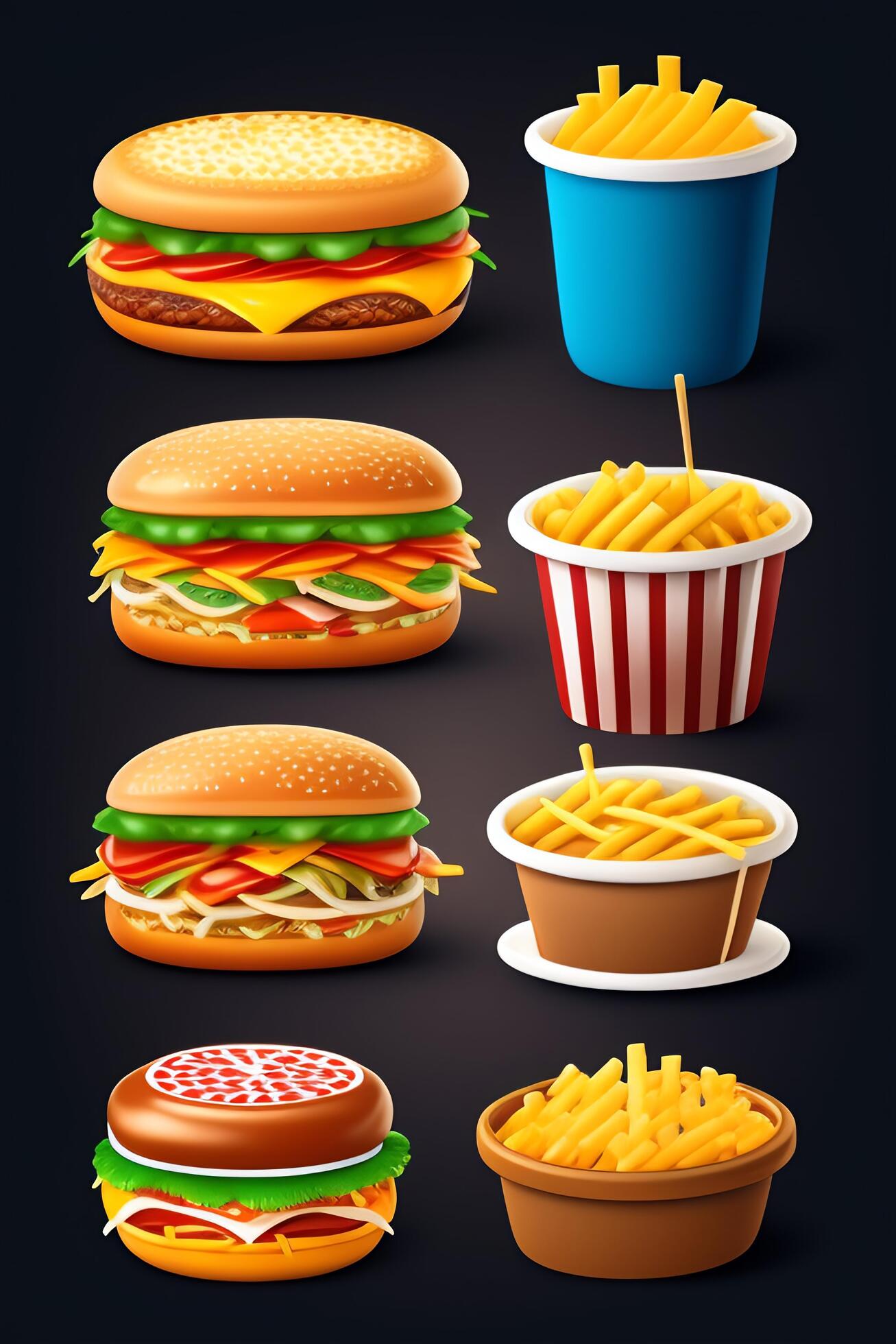 Set of fast food icons with hamburger. Stock Free