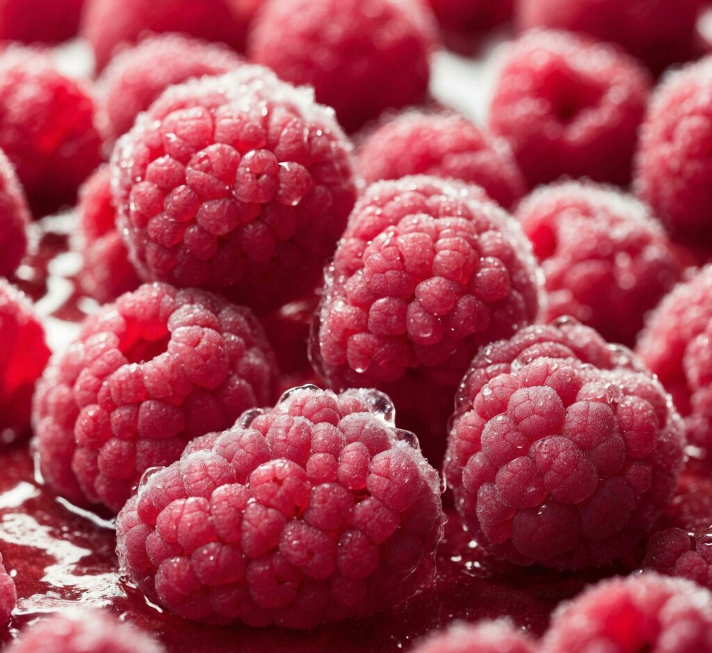 Frozen raspberries. Macro. Can be used as a whole background. Free Photo