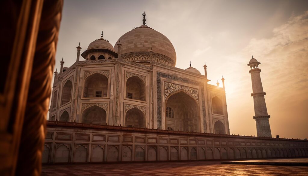 Majestic sandstone mausoleum, an awe inspiring international landmark of Indian culture generated by AI Stock Free