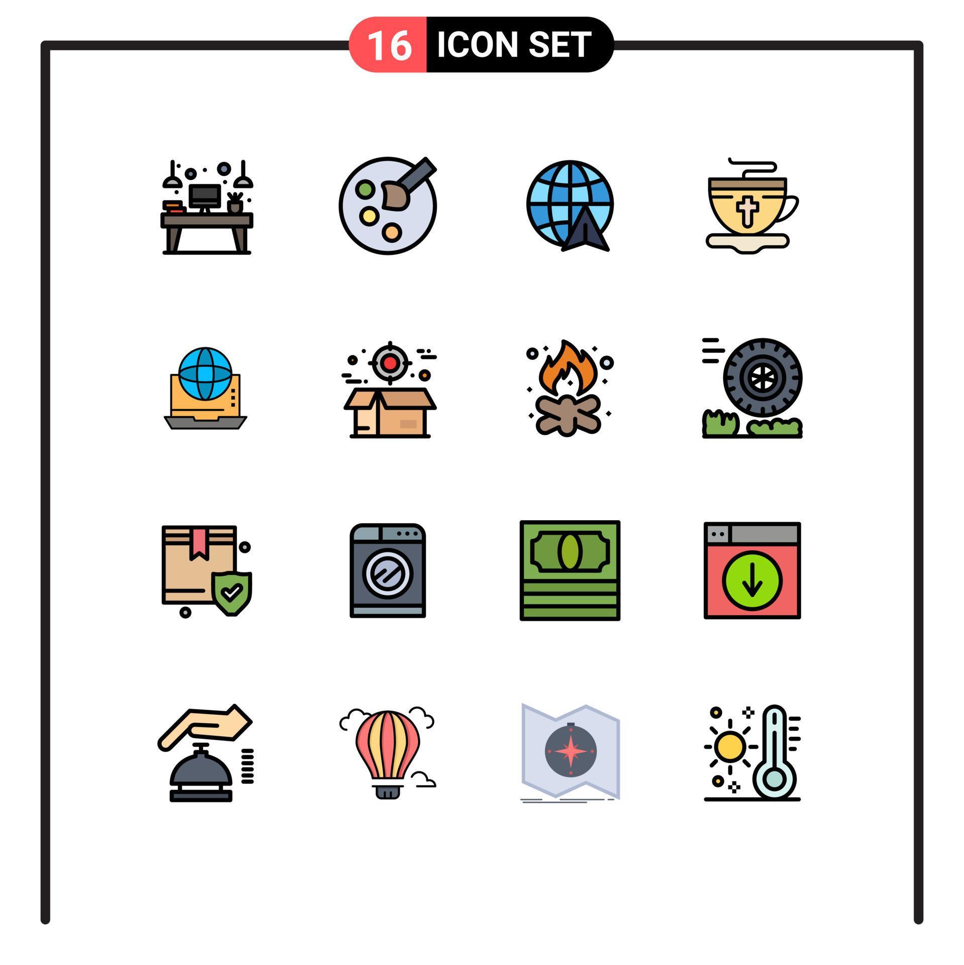 Set of 16 Modern UI Icons Symbols Signs for communication internet arrow hot cup Editable Creative Vector Design Elements Stock Free