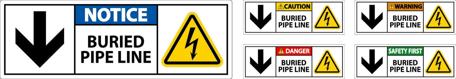 
									Caution Sign Buried Pipe Line With Down Arrow and Electric Shock Symbol Stock Free