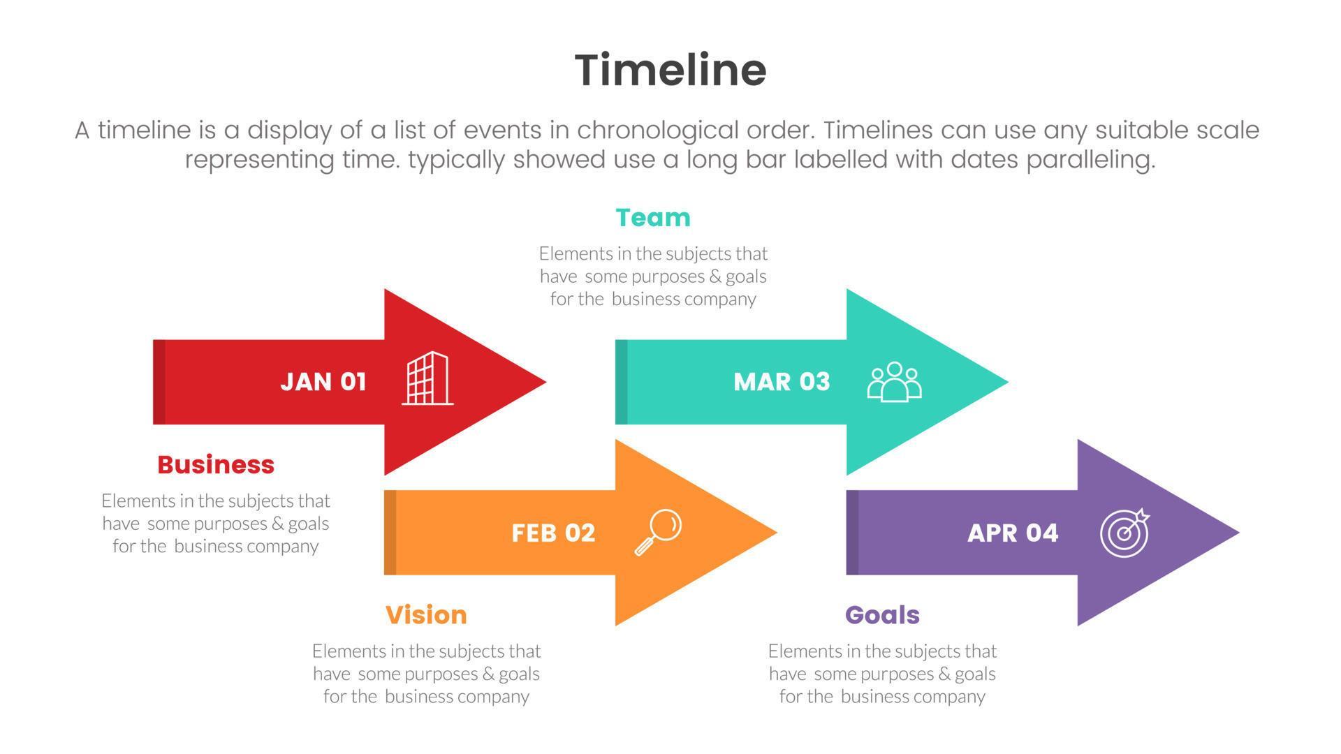 timeline set of point infographic with arrow shape right direction 4 point list concept for slide presentation template banner Stock Free