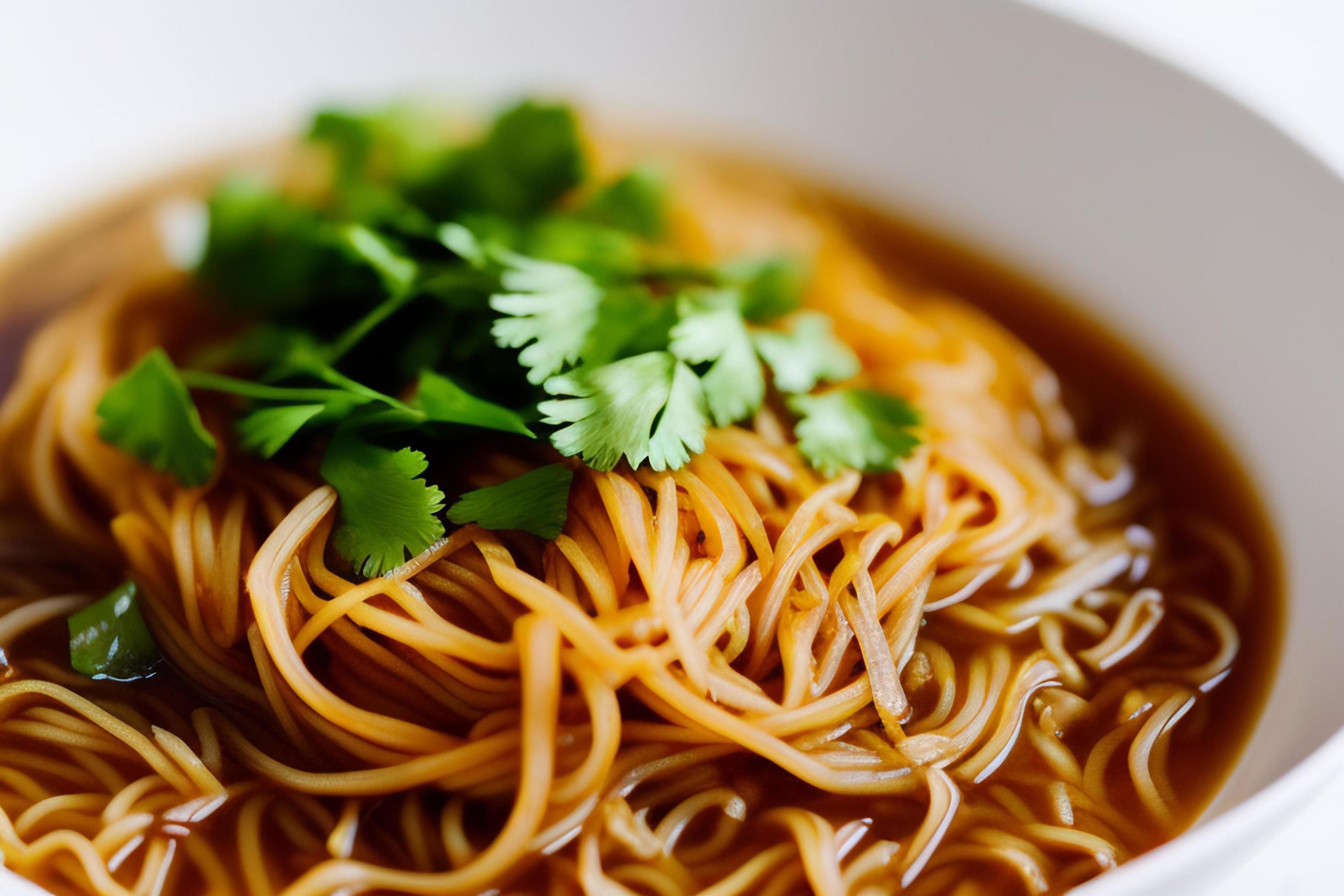 Delicious noodles. Fast food meal with appetizing pasta and chopsticks. Stock Free