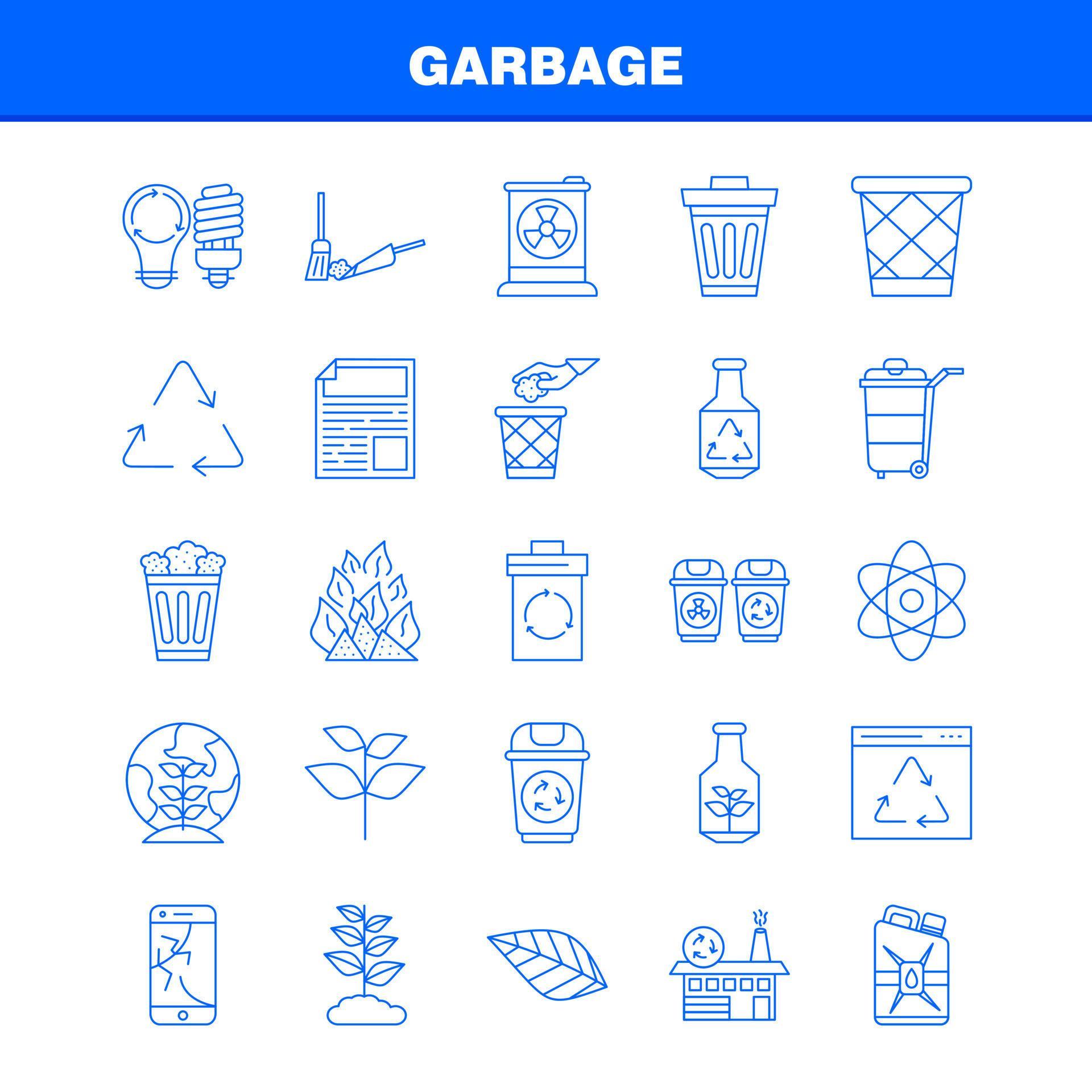 Garbage Line Icon for Web Print and Mobile UXUI Kit Such as Atom Energy Power Green Bottle Arrow Energy Recycle Pictogram Pack Vector Stock Free