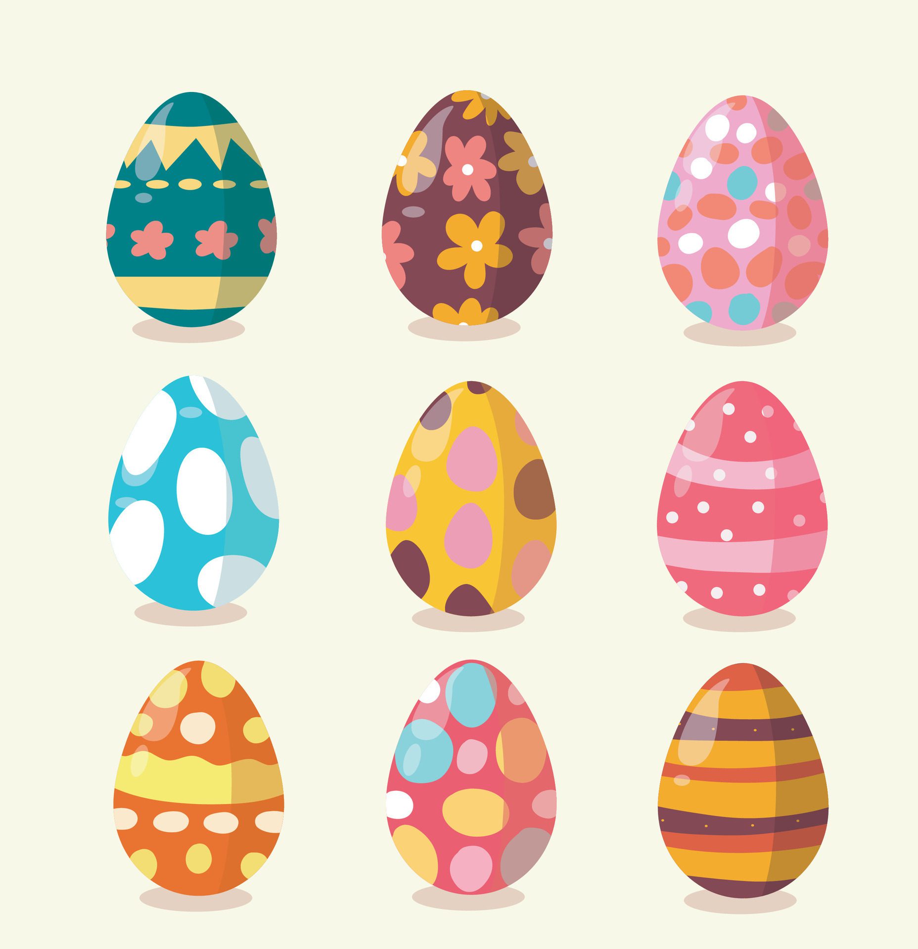 Decorative set of Easter eggs Easter eggs with ornaments of various colorful decoration patterns on a white background illustration Free Vector