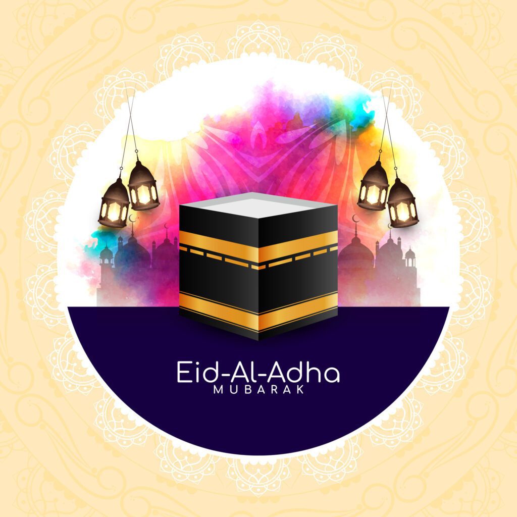 Traditional Eid Al Adha mubarak Islamic festival celebration background Free Vector