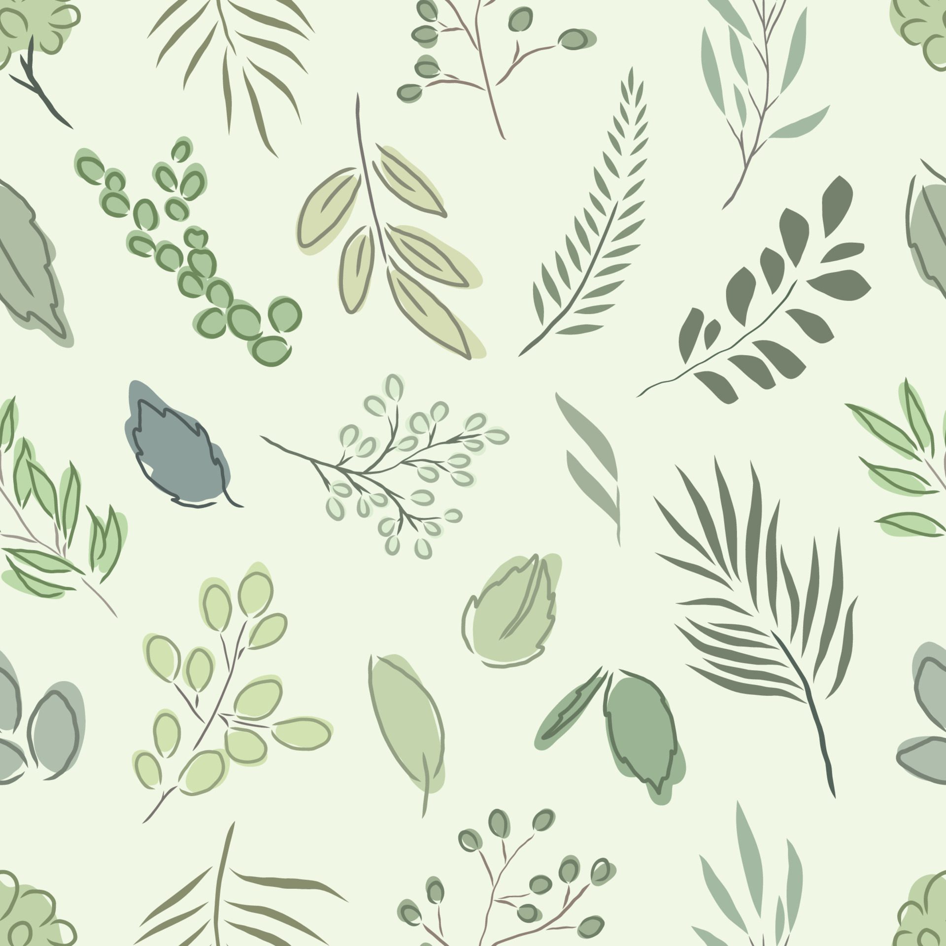 hand drawing seamless pattern botanical greenery Free Vector