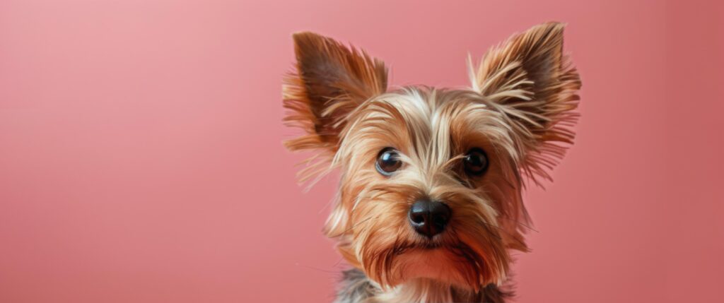 Yorkshire Terrier Puppy Looking At Camera On Pink Background Stock Free