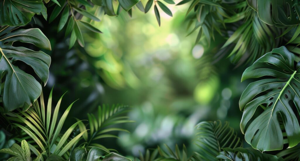 Lush Green Tropical Leaves With Blurred Background Stock Free