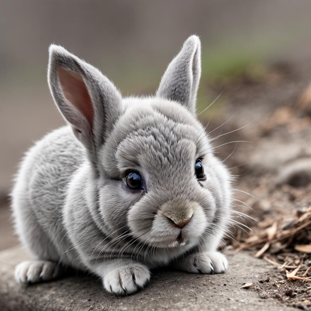 Grey baby rabbit by by @ai_generated