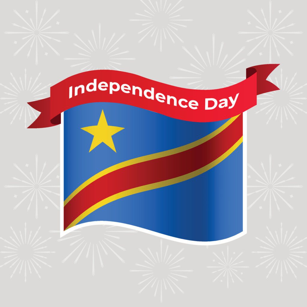 Democratic Republic of the Congo Wavy Flag Independence Day Banner Background Free Vector