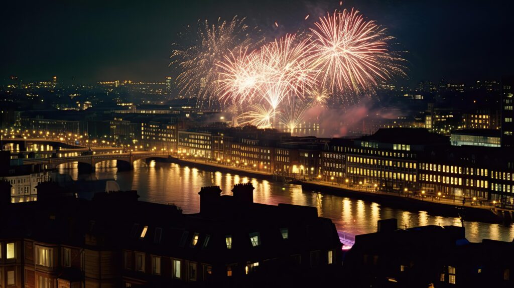 Holiday Fireworks in London. Illustration Stock Free