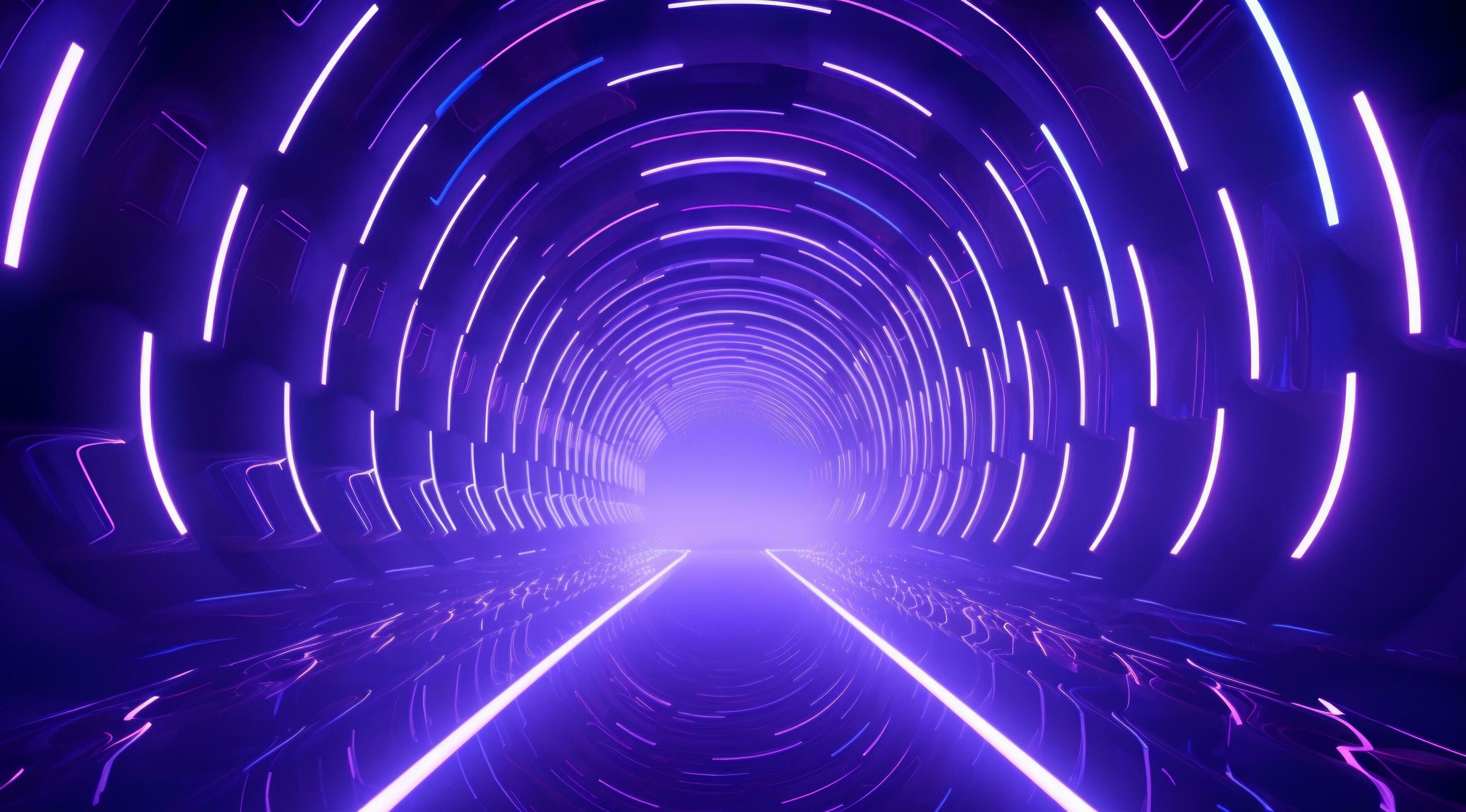 AI generated neon tunnels for science fiction Stock Free