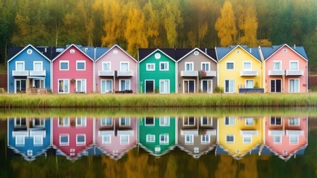 Row of colorful wooden houses. Illustration Stock Free