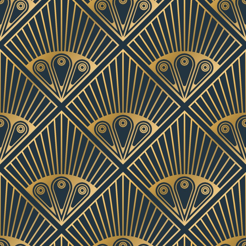 Luxury abstract seamless patterns, retro golden lines texture background, peacock feather shape, vector illustration Free Vector