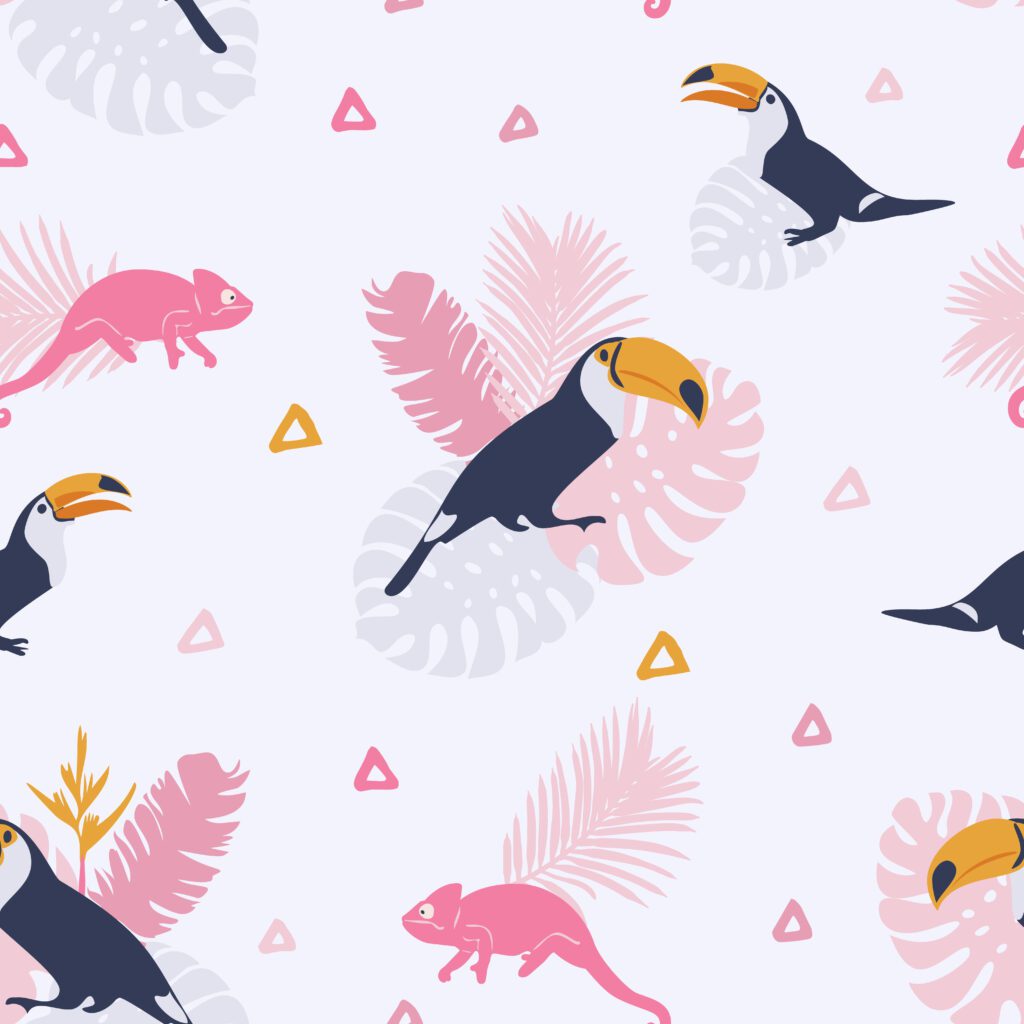 Tropical Pattern with Toucans. Free Vector