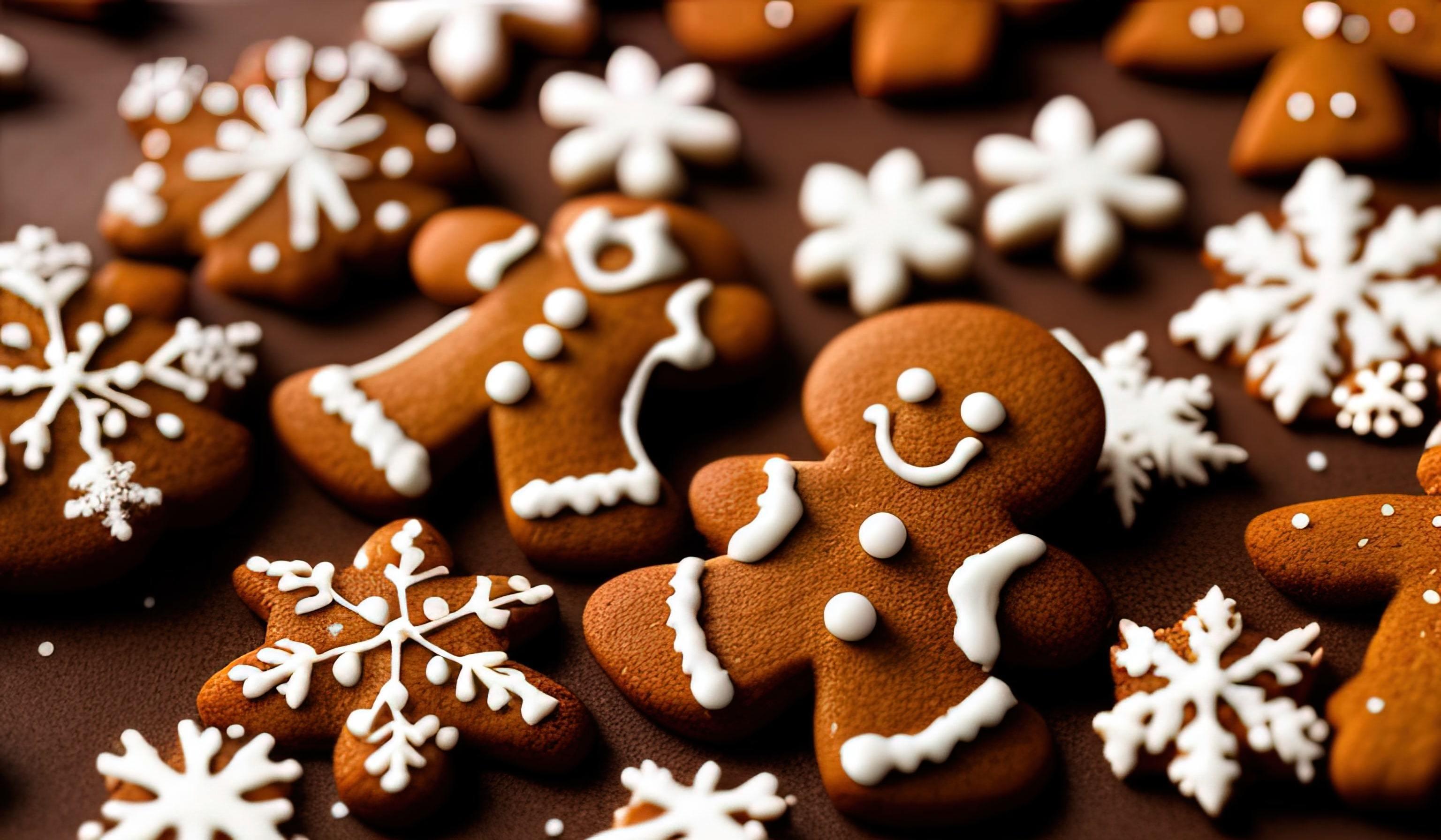 professional food photography of a Three gingerbread man cookies fall Stock Free