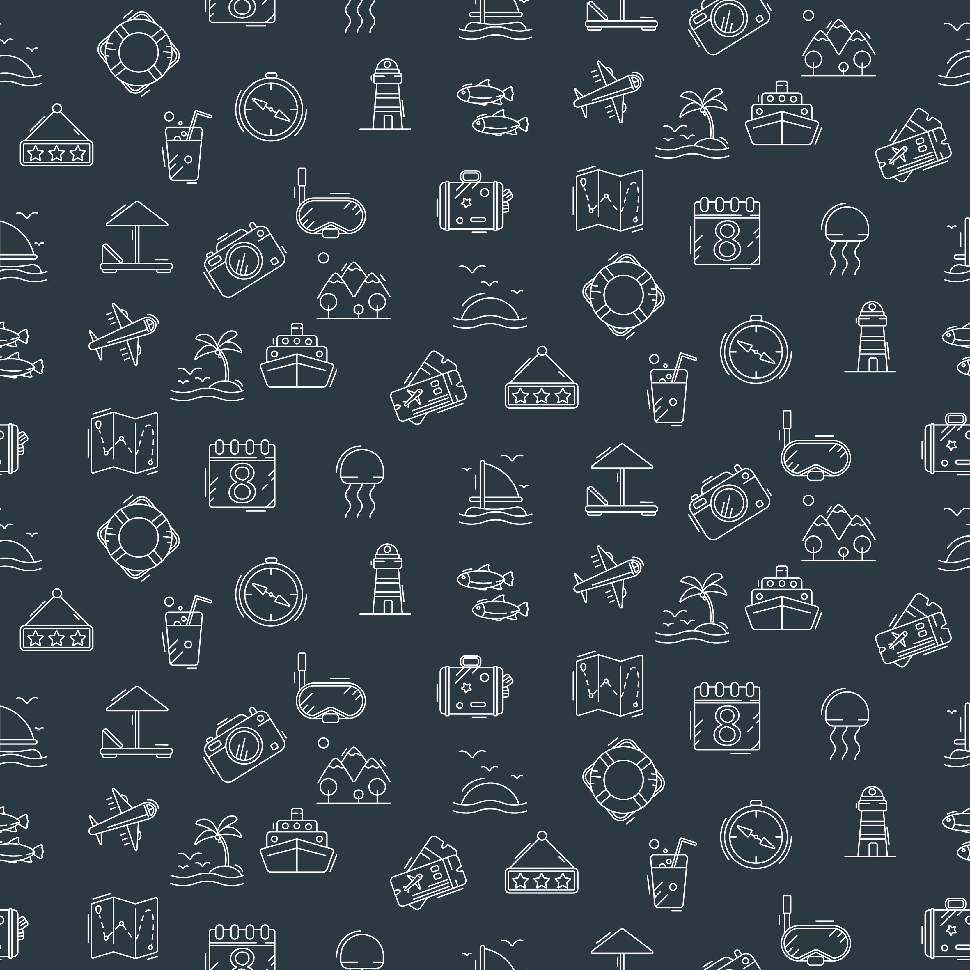 Stylish seamless pattern with laconic travel and vacation icons. Free Vector