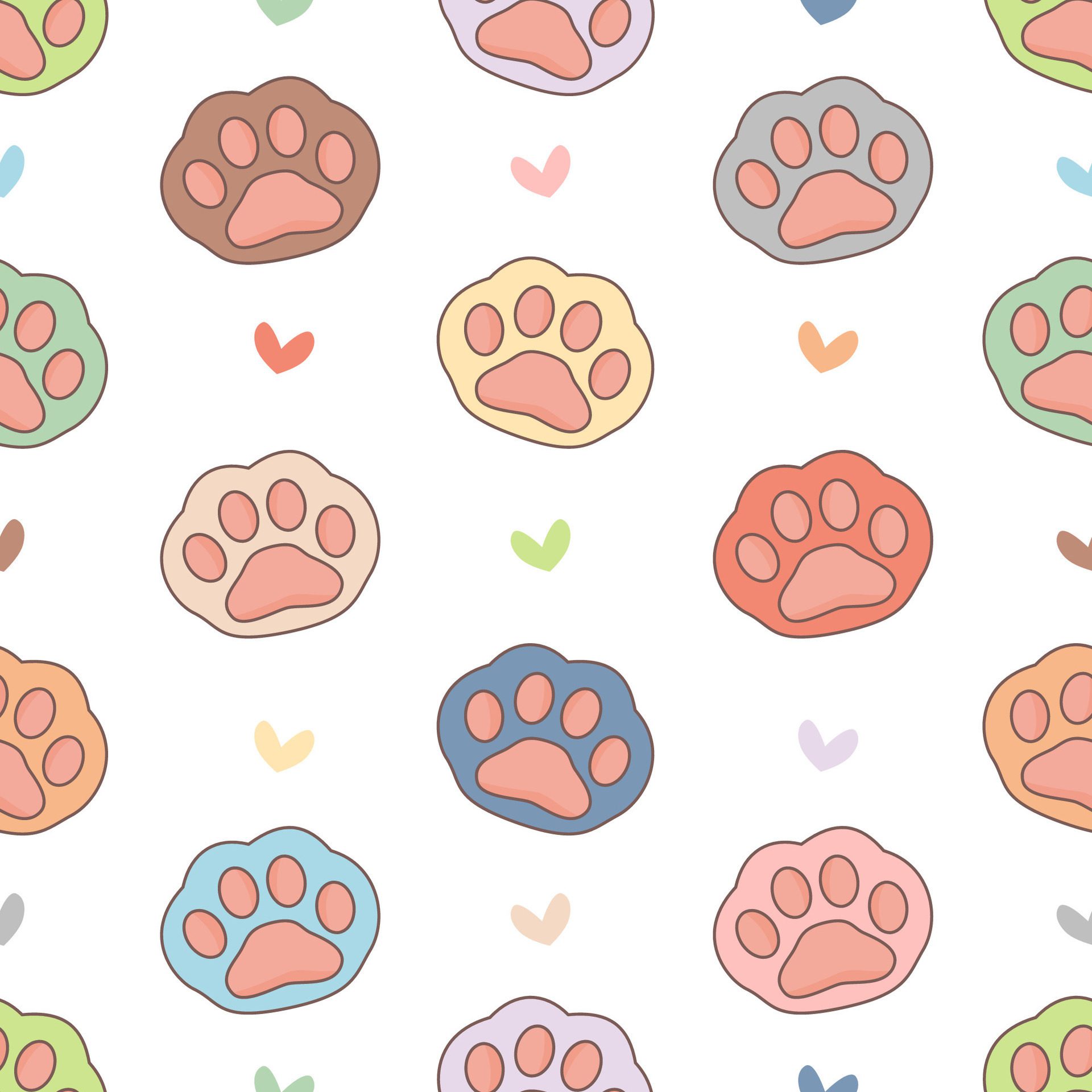 Cute paw cat seamless pattern Free Vector