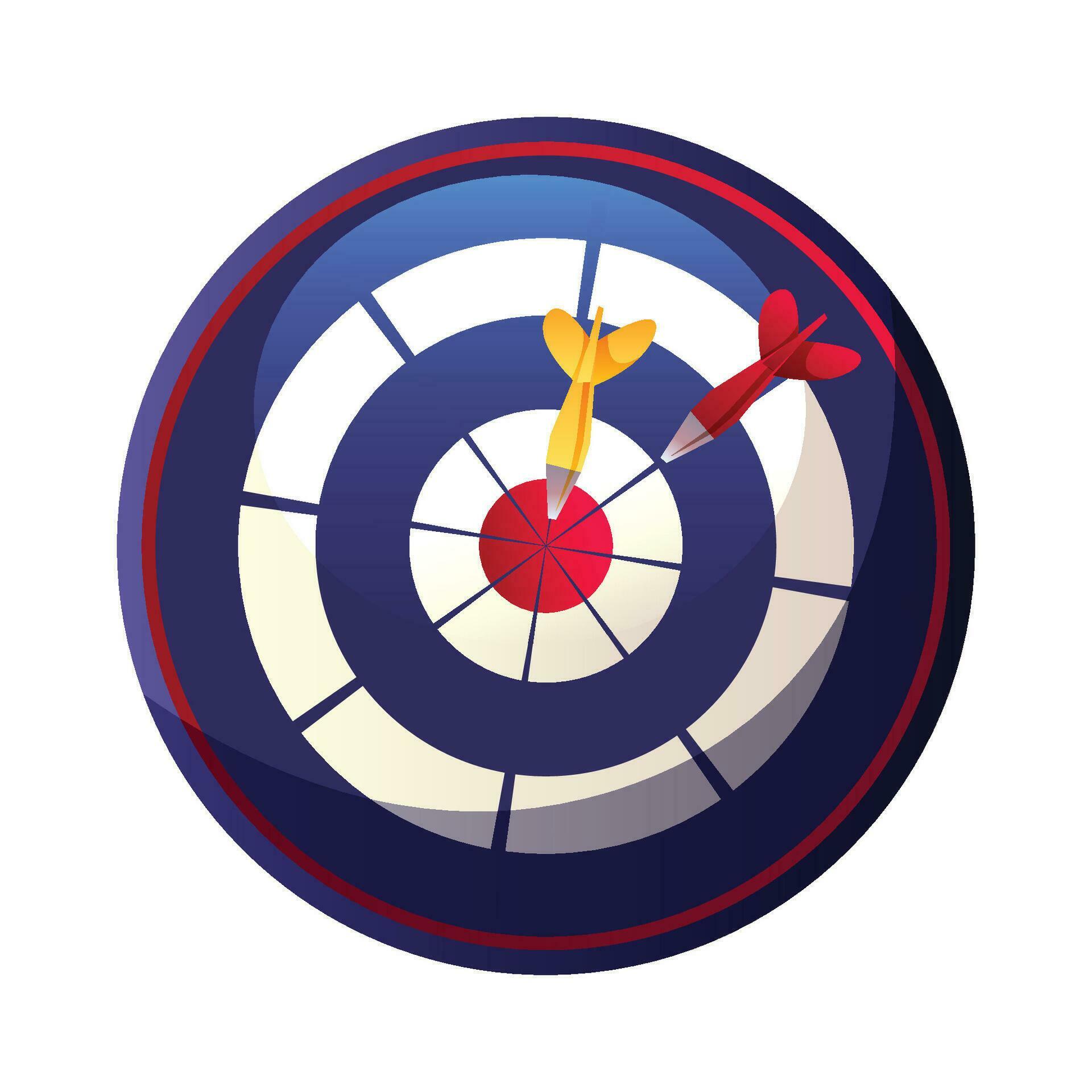 Vector red dart arrow hitting in the target center of dartboard Stock Free