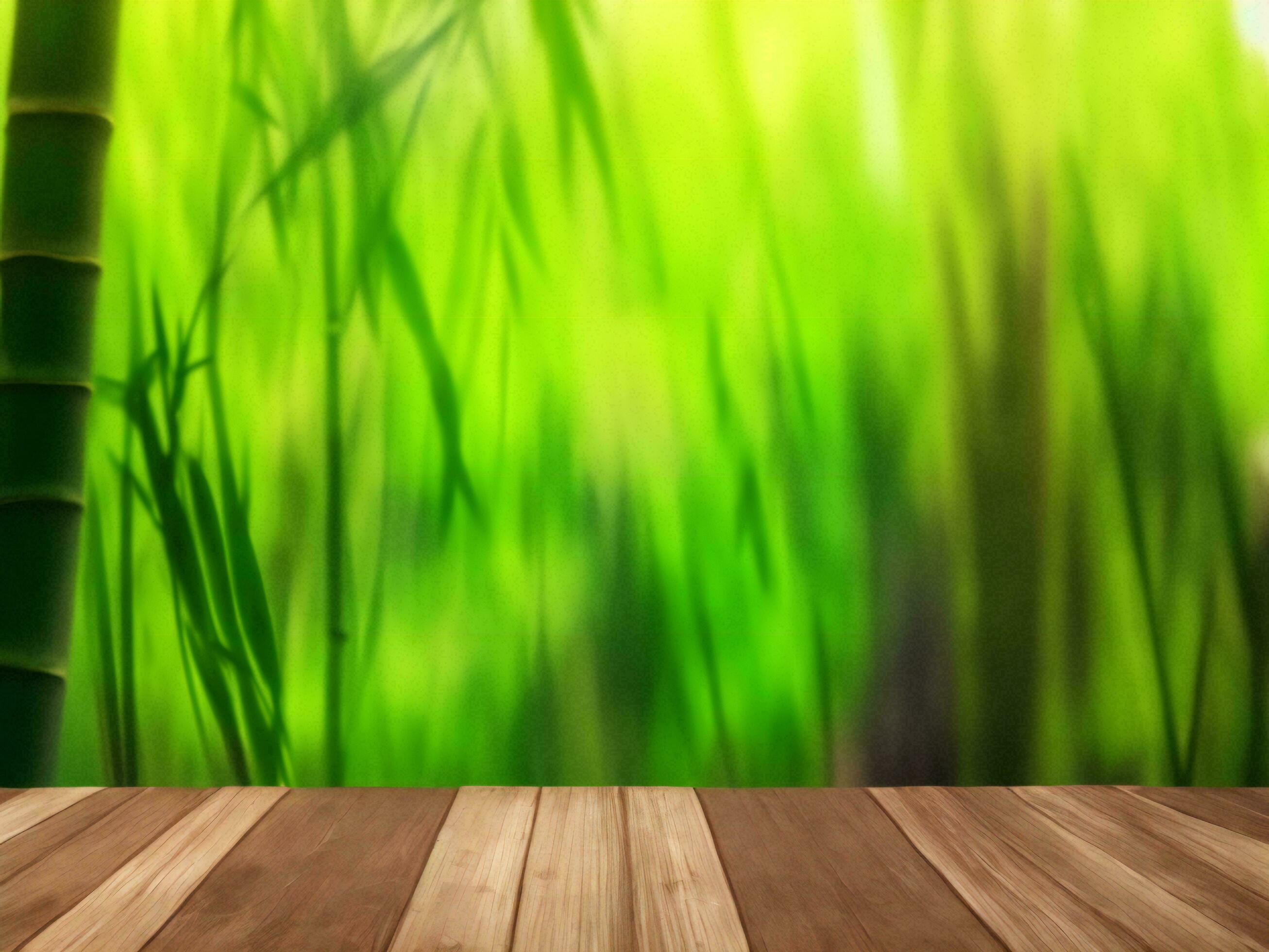 Wooden table on bamboo plant background ai generated Stock Free