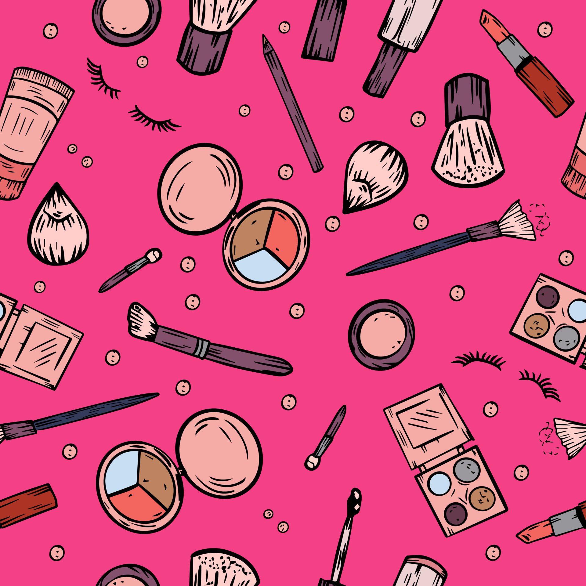 Vector seamless pattern with hand drawn makeup Free Vector