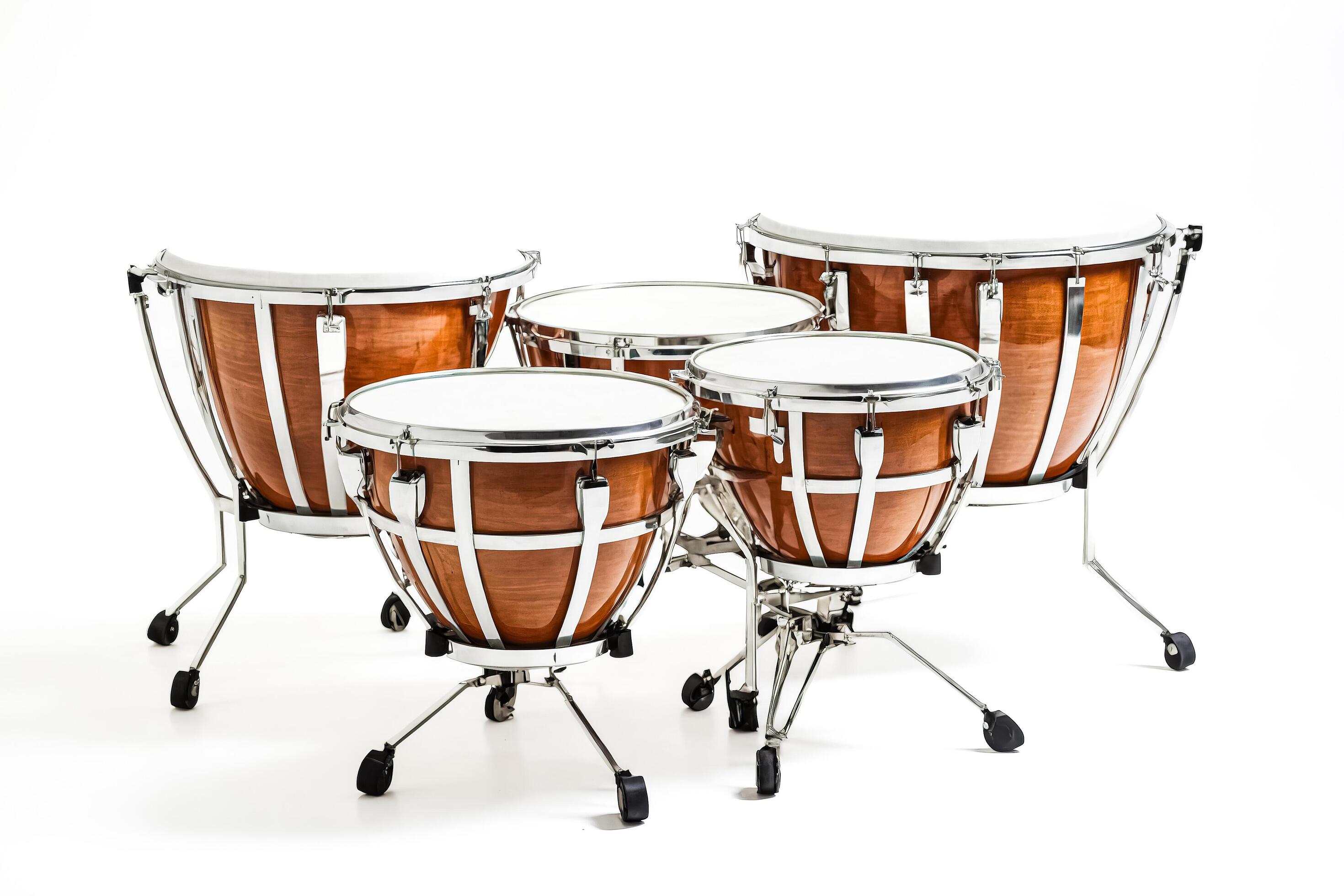 Set of Four Timpani Drums on White Background Stock Free