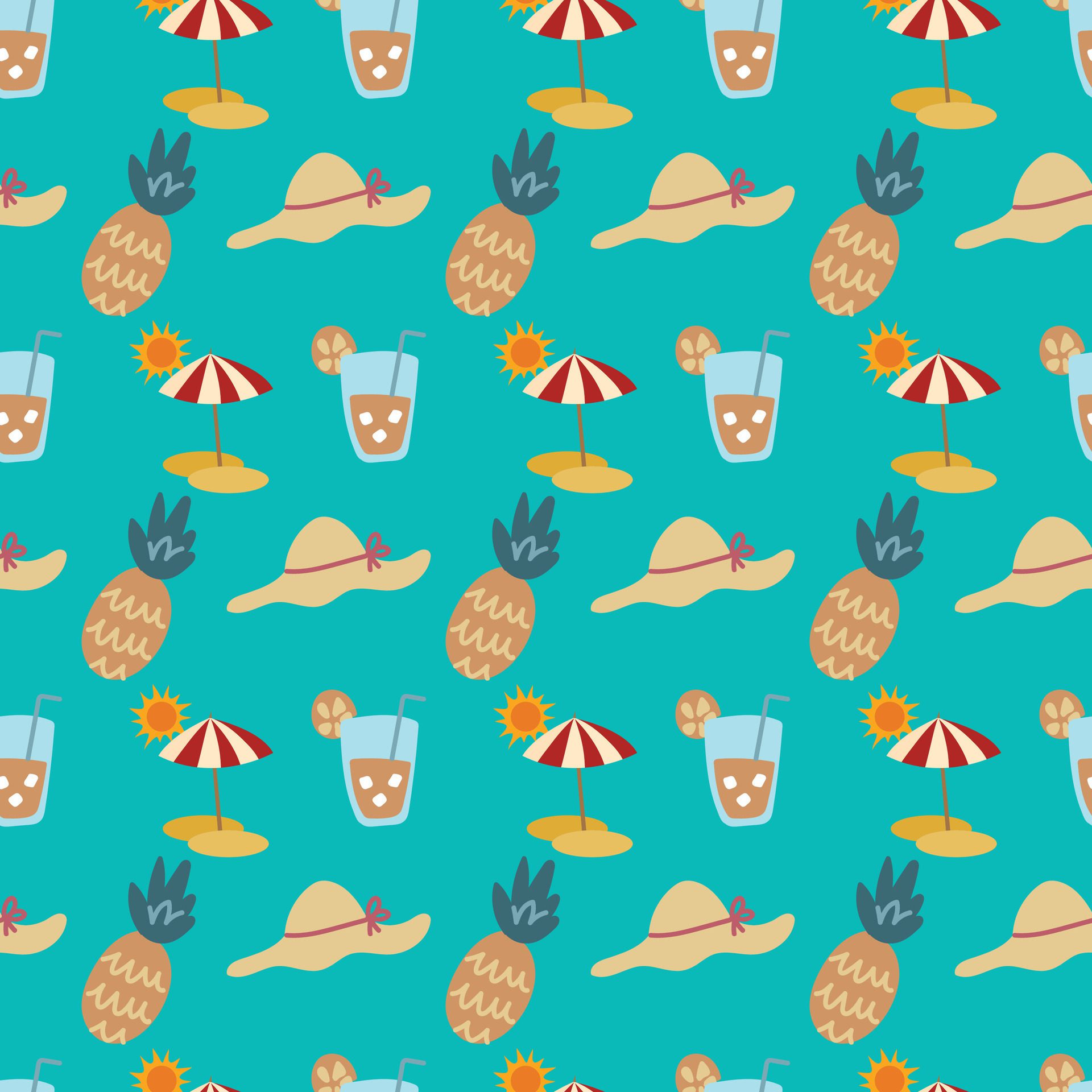 Pineapple fruit seamless pattern. Summer beach objects design Free Vector