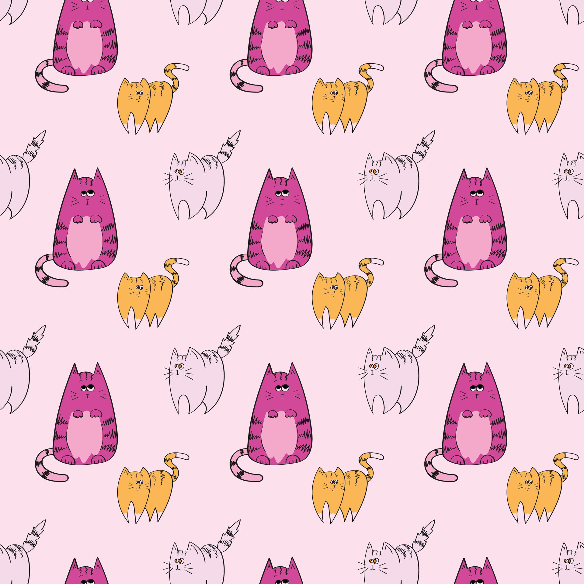 Cat Friends Seamless Pattern Design Free Vector