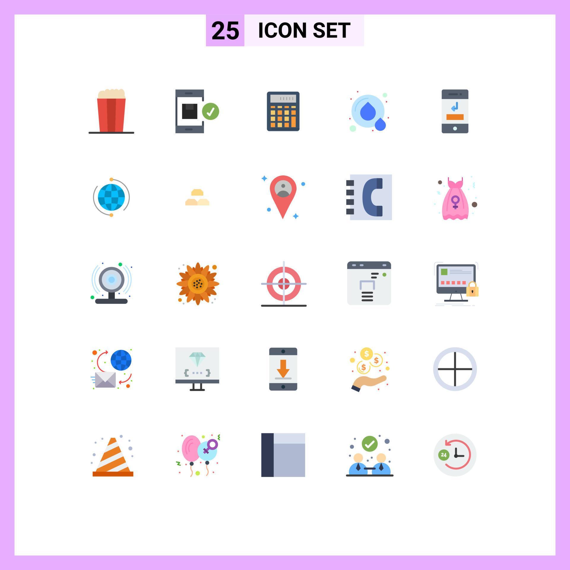 25 Universal Flat Color Signs Symbols of arrows save water calculator recycle financial Editable Vector Design Elements Stock Free