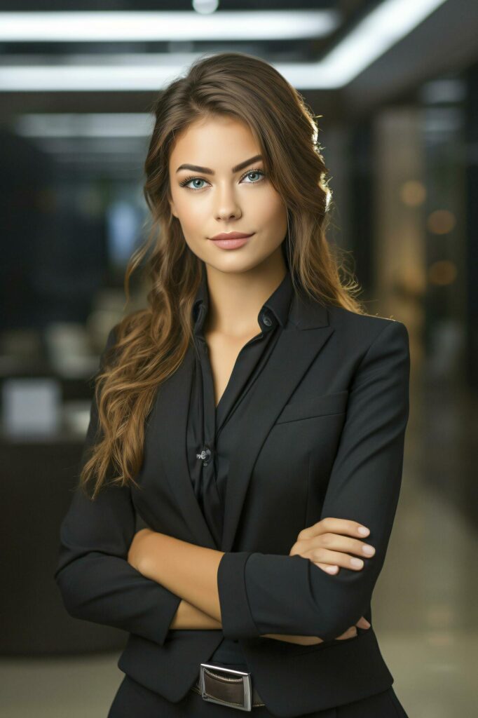 A Happy succesfull young businesswoman, female carreer concept. Modern office worker. Ai Generative Stock Free