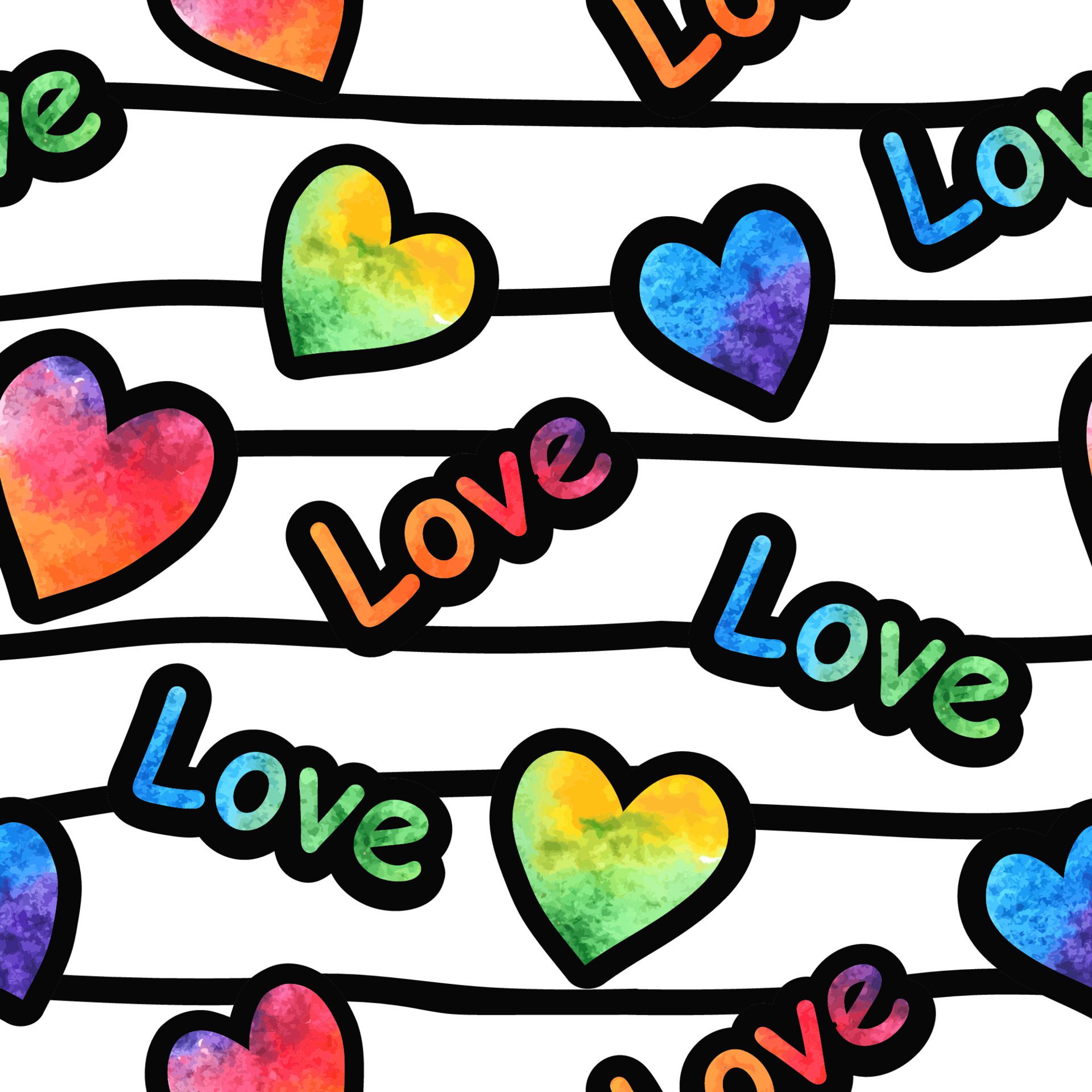 Seamless pattern with watercolor hearts, Pride, Valentines day background wrapping or fabric design Free Vector