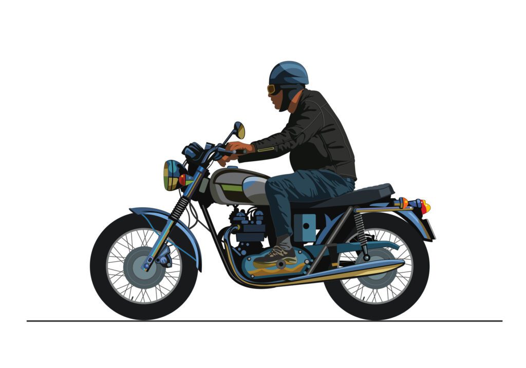 A man riding classic motorcycle, Vintage motorbike. Isolated on white background for background design. Free Vector